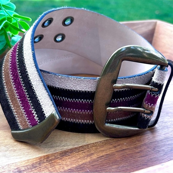 Saks Fifth Ave Genuine Leather Wide Multicolor Belt - Picture 6 of 10